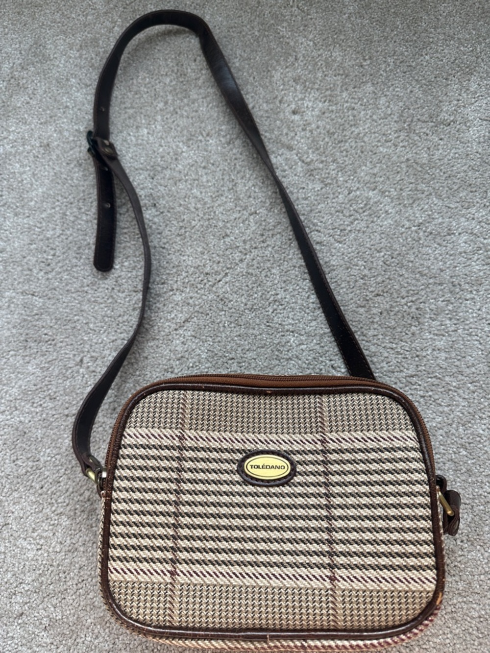 Toledano Brown Plaid Crossbody Bag with Adjustable Strap